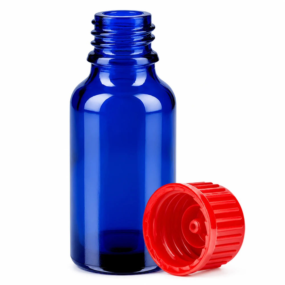 20ml Flasche 11mm Schraubverschluss rot Standard BlueLine UT18/20 Handliche blaue Glasflasche 20ml perfekt für Apotheke Labor und Aromatherapie Anwendungen