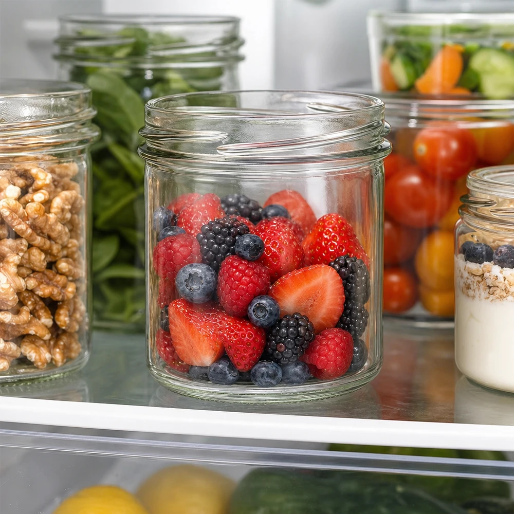 167ml Sturzglas ohne Deckel (TO66) UNiTWIST UNiTWIST Sturz167 Sturzglas 167ml TO66 mit frischen Beeren im Kühlschrank zur Lebensmittelaufbewahrung