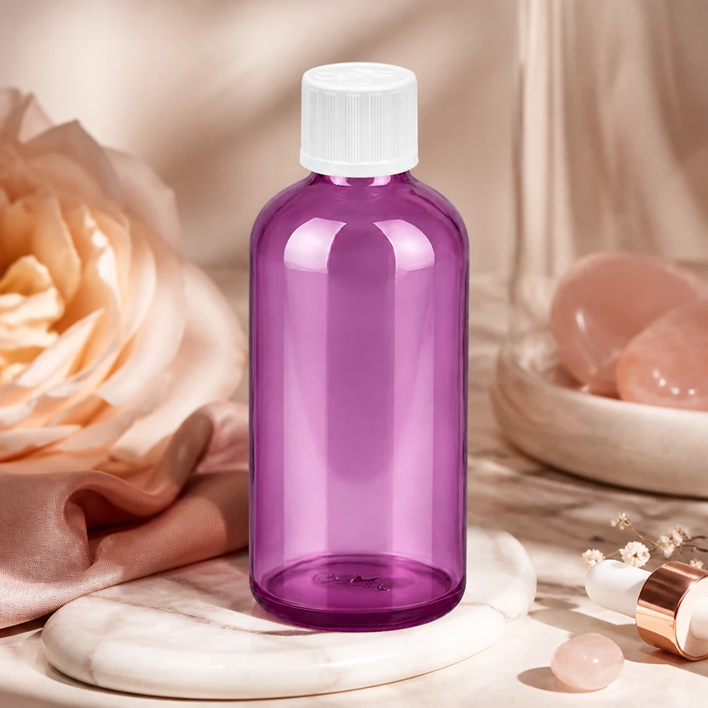 Funktionale Glasflasche 100ml mit Tropfverschluss in Purple für laborpräzise Dosierung