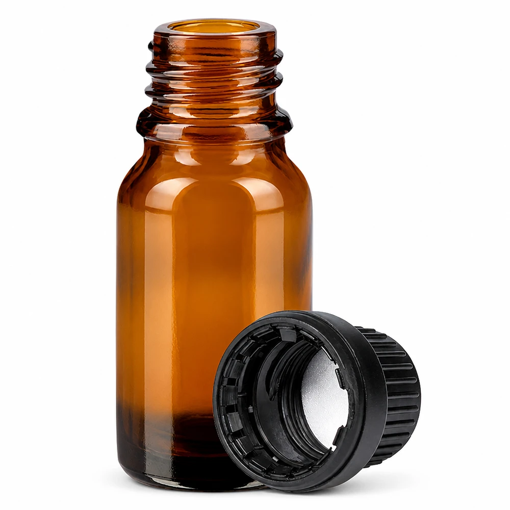 10ml Braunglasflasche mit mattschwarzem Schraubverschluss ideal für Serienproduktion