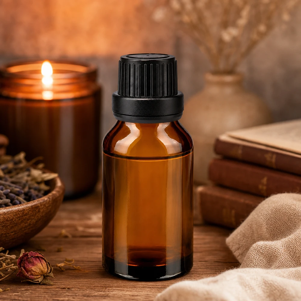 Kompakte Vorratsflasche aus Braunglas 15ml mit schwarzem Originalverschluss für Öle und Essenzen