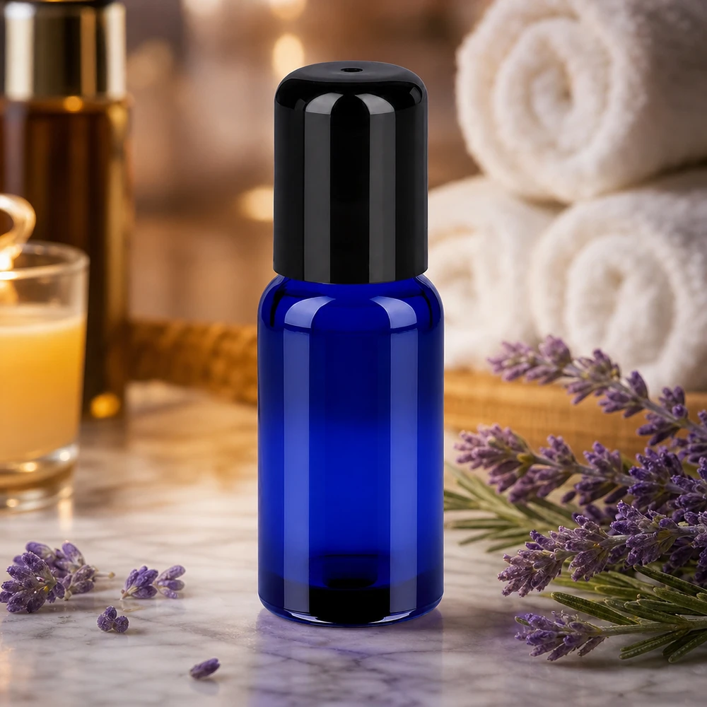 Kompakte 20ml Roll-On Flasche STD BlueLine in Blau für professionelle Kosmetikprodukte