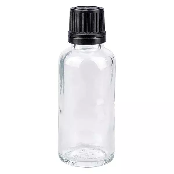 Apothekenflasche klar 30ml Schraubverschluss schwarz Giessring Originalitätsverschluss
