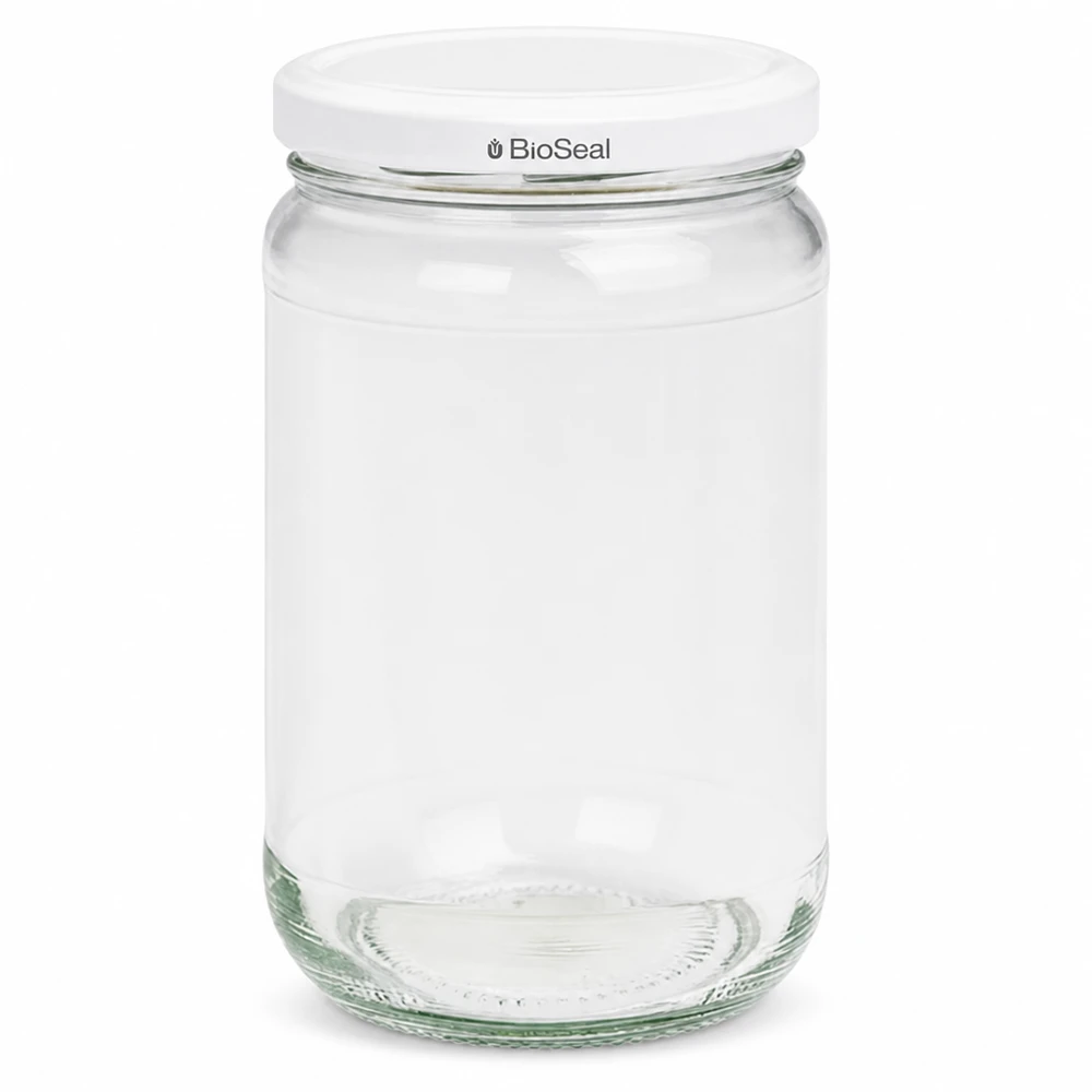 305ml Rundglas + BioSeal Deckel weiß UNiTWIST UNiTWIST Runda305 Einmachglas mit weißem TO63 BioSeal Deckel - leeres Glasgefäß für Konservierung