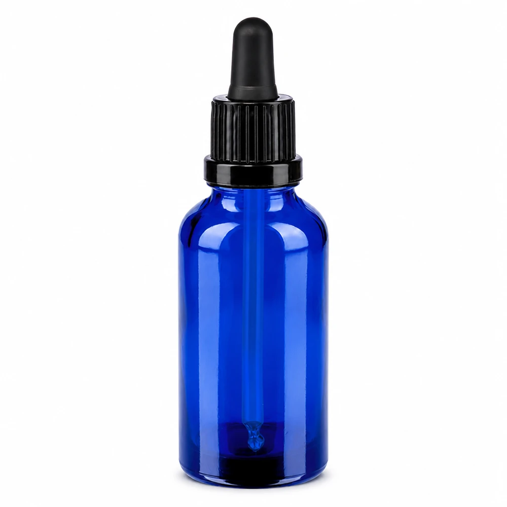 Hochwertige 30ml Pipettenflasche blau mit schwarzem Verschluss OV BlueLine UT18/30