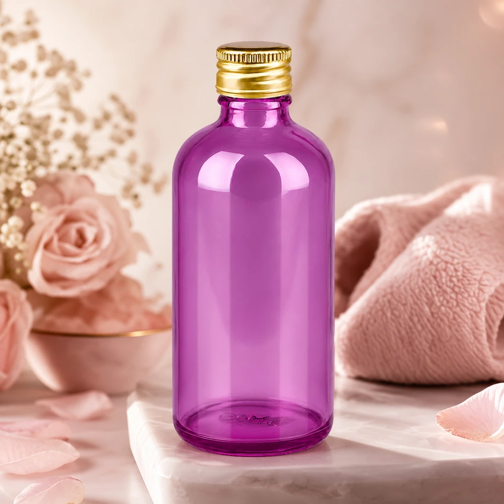 Standardformat 100ml Violettglasbehälter mit wiederverschließbarem Deckel für portionierte Anwendung