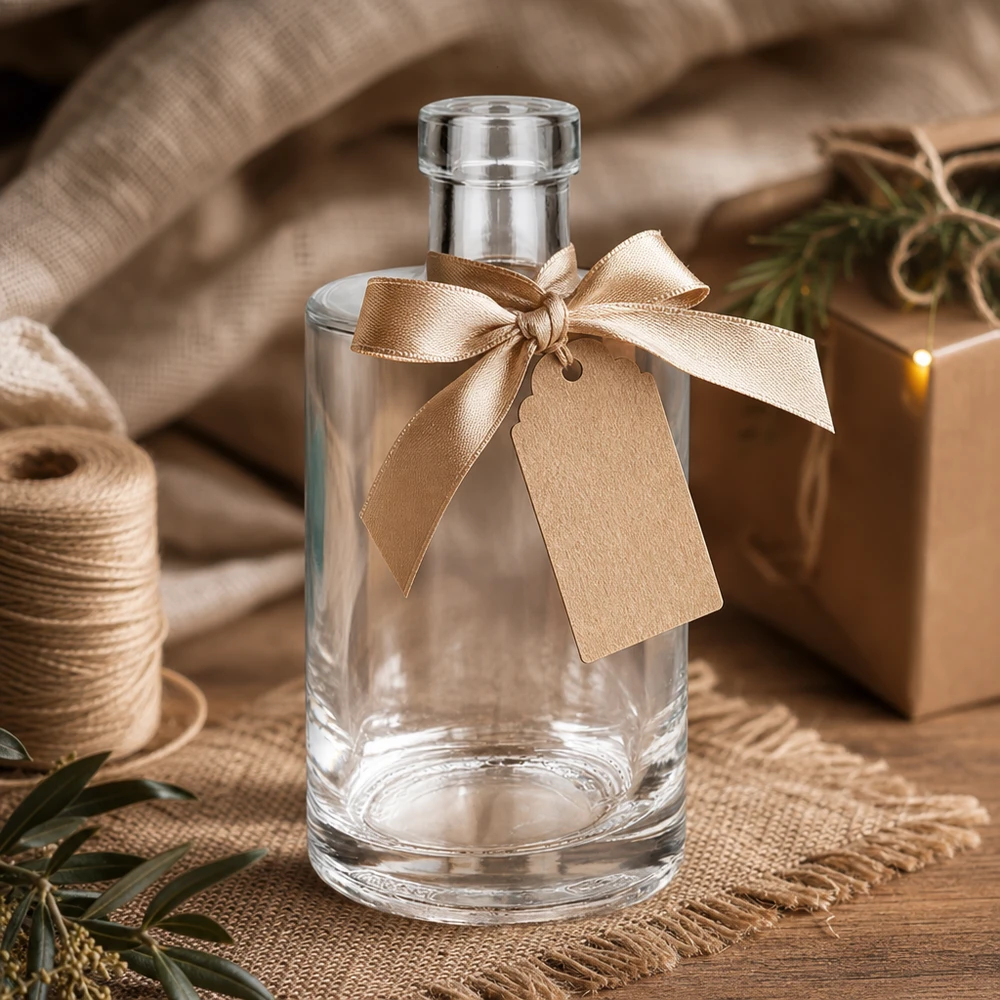 350ml Glasflasche "Marie" ohne Verschluss UNiTWIST 350ml Glasflasche Marie mit goldener Schleife und Geschenkanhänger rustikale Geschenkverpackung Bild 10 von 10