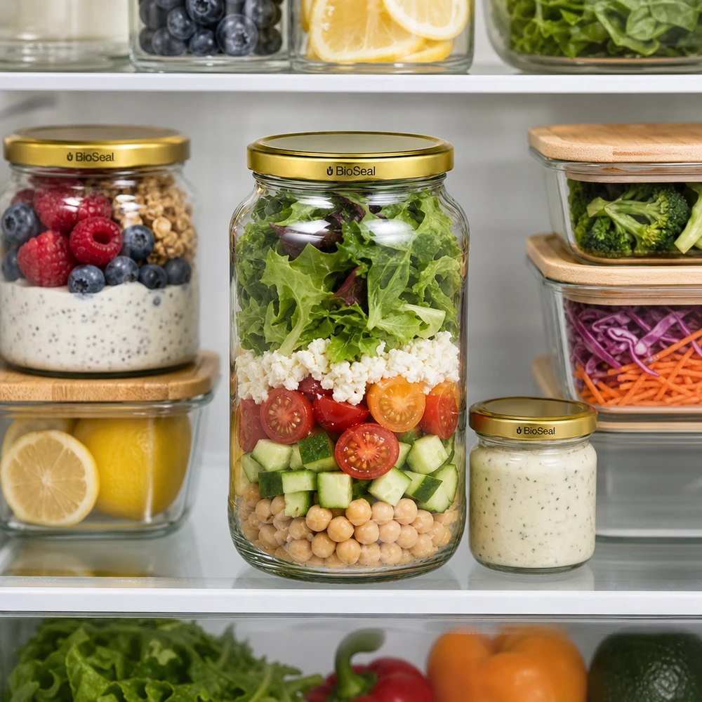 UNiTWIST Runda1062 Meal Prep Kühlschrank Salat Schichtsalad TO82 BioSeal Golddeckel Vorratsglas Frischehaltung