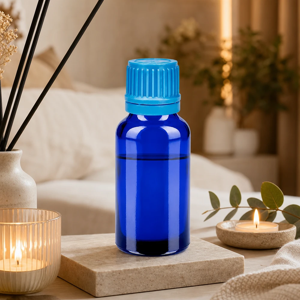 20ml Flasche 11mm Schraubverschluss blau Originalitätsverschluss BlueLine UT18/20 Premium 20ml Glasflasche mit Anti-Leck-System und kindersicherem Drehverschluss in Blau