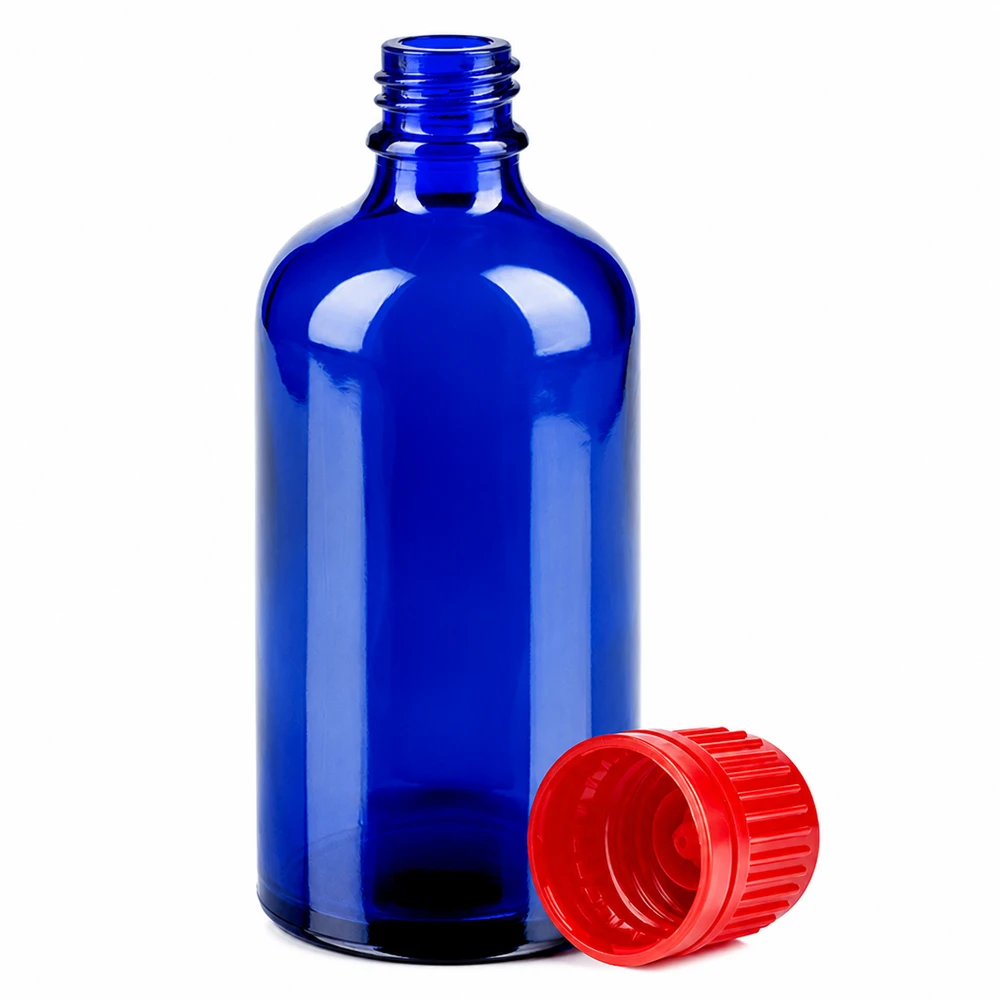 100ml Flasche 11mm Schraubverschluss rot Originalitätsverschluss BlueLine UT18/100 Präzisionsflasche 100ml UT18 100 mit ergonomischem Design und rotem Schraubverschluss