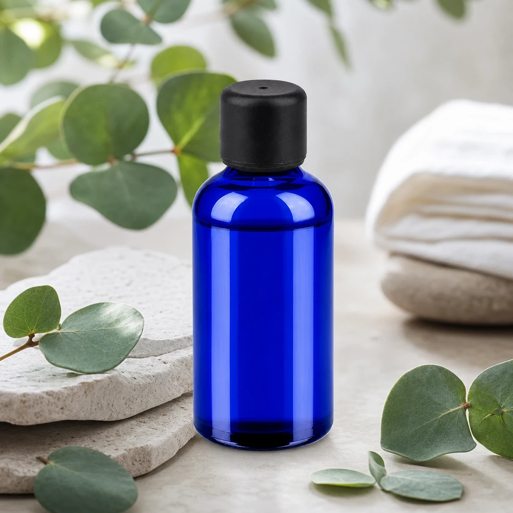 50ml Flasche 6mm Schraubverschluss schwarz Standard BlueLine UT18/50 Premium Glasflasche 50ml mit matter schwarzer Kappe für hochwertige Öle und Essenzen