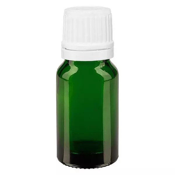 Apothekenflasche grün 10ml Tropfverschluss 1.2mm weiß Originalitätsverschluss Apothekenflasche grün 10ml Tropfverschluss 1.2mm weiß Originalitätsverschluss
