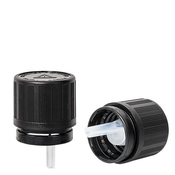 Tropfverschl. 1mm Top schwarz 18mm Originalitätsverschluss Kindersicherung Blindenwarnsymbol Tropfverschl. 1mm Top schwarz 18mm Originalitätsverschluss Kindersicherung Blindenwarnsymbol