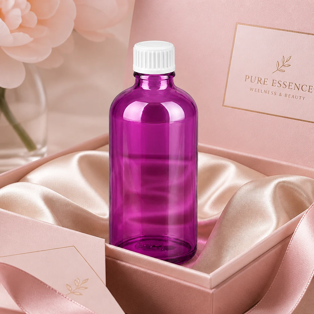 Lichtschützende violette Glasflasche 100ml mit UT18 Verschluss für empfindliche Wirkstoffe