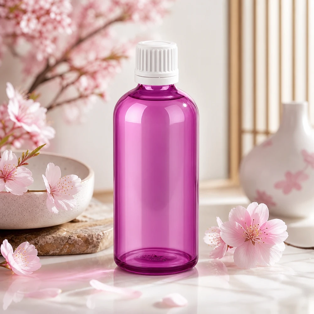 100ml Flasche 11mm Schraubverschluss weiss Originalität Schraubverschlusserschluss PurpleLine UT18/100 Moderne 100ml violette Glasflasche mit weissem 11mm Verschluss ideal für DIY-Kosmetik und Naturprodukte