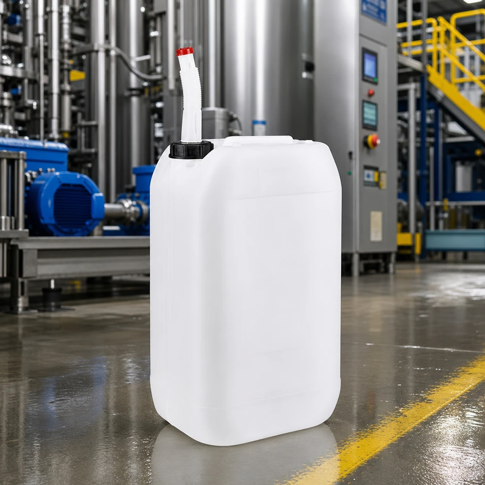 Kanister 15 Liter mit Auslaufrohr Flex Robuster 15 Liter Kanister mit roter Kappe und flexiblem Ausgießer für Industrie