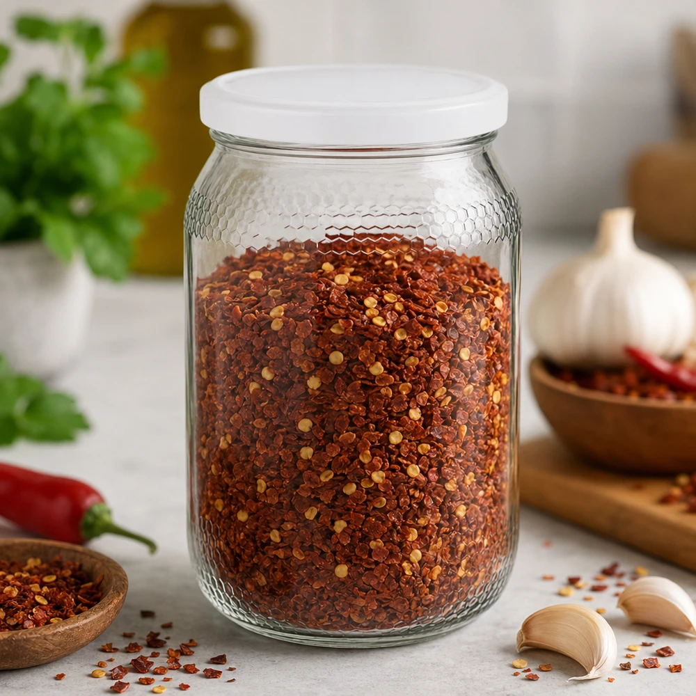 1260g Honigglas + BasicSeal Deckel weiß UNiTWIST Honigglas 900ml mit Chilliflocken gefüllt zeigt vielseitige Verwendung für Gewürze und Lebensmittel BasicSeal Deckel