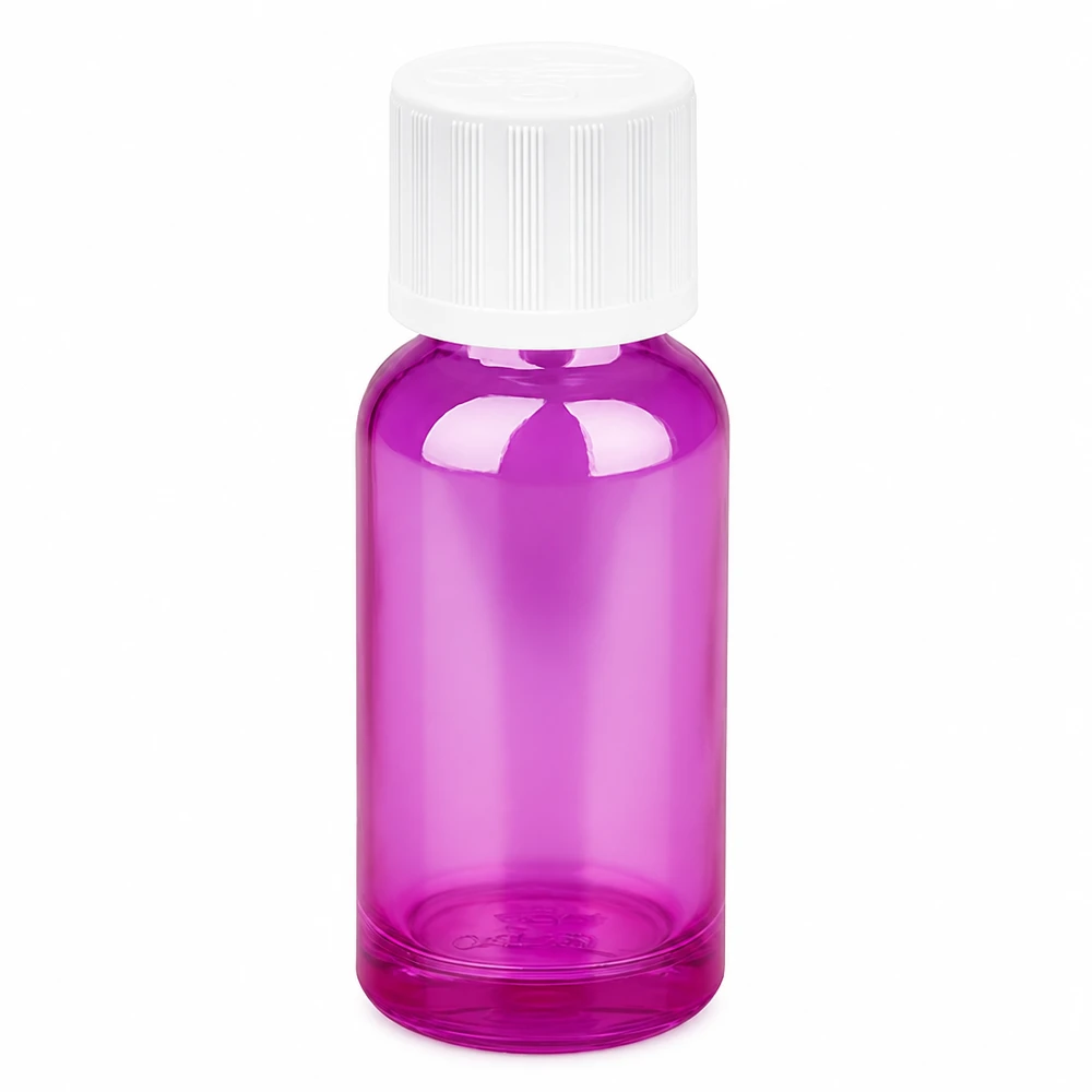 20ml Probenflasche mit Standard-Gewinde und UV-Schutz durch getönte Glaswand in Lila