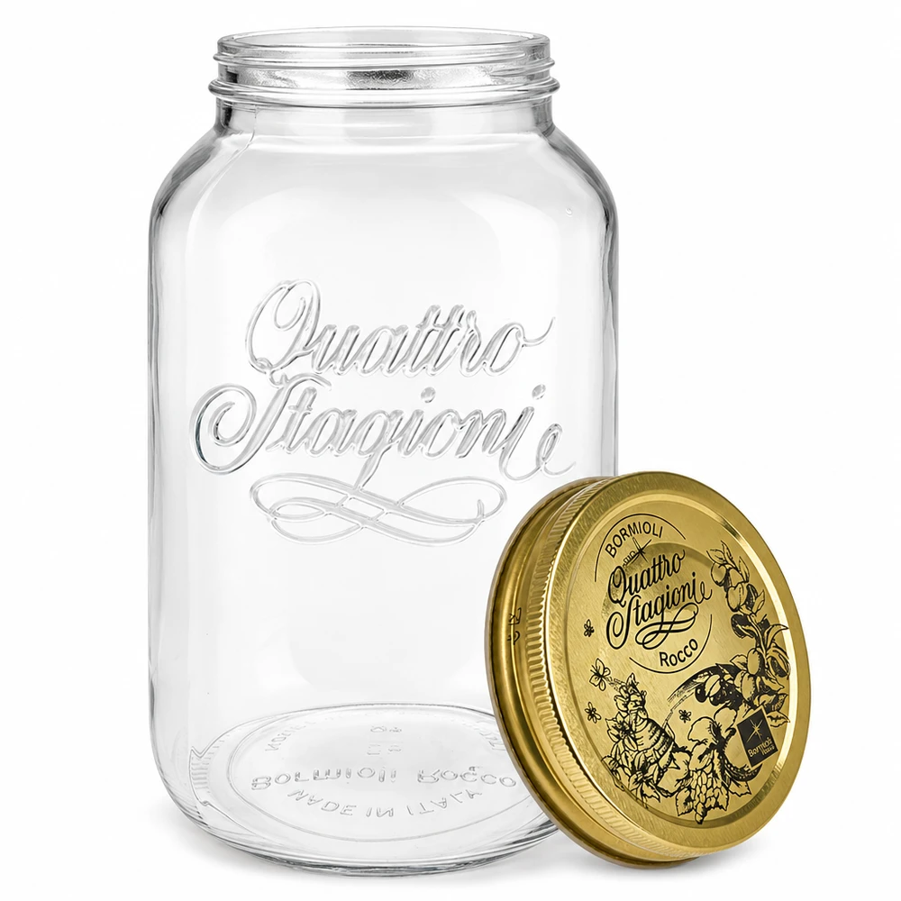 3800ml Rundglas "Quattro Stagioni" mit Deckel Bormioli Rocco Quattro Stagioni 3800ml Einmachglas mit abnehmbarem Deckel Detailansicht italienische Qualität