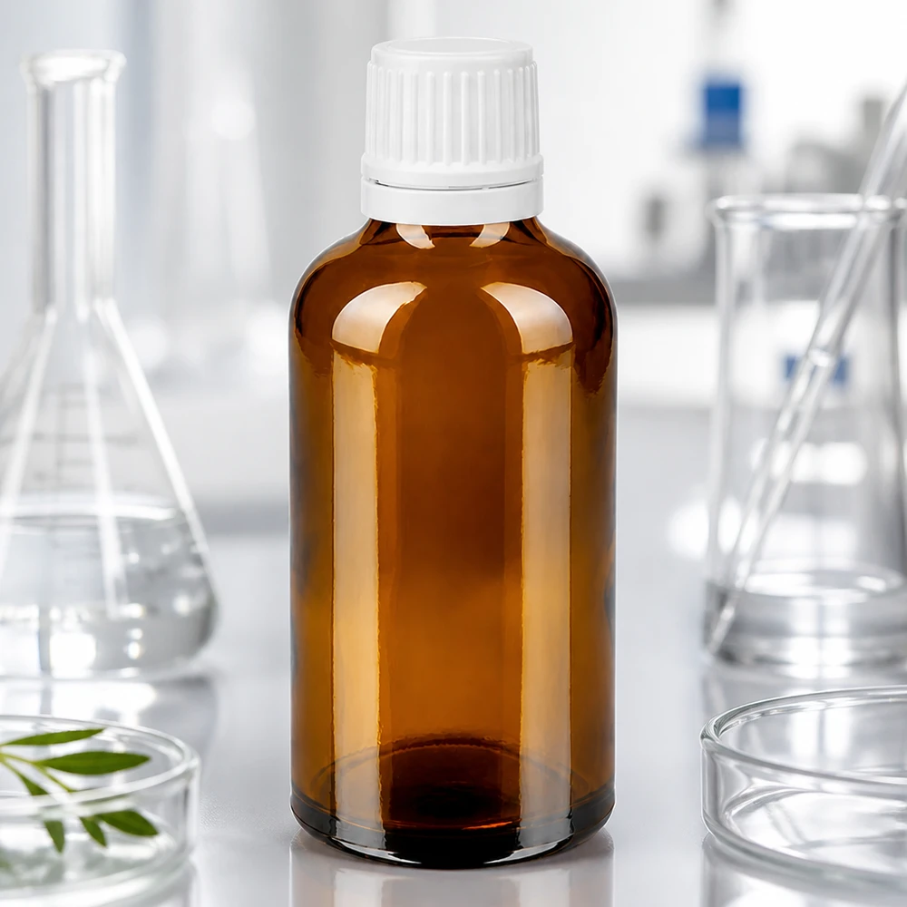 Apothekenflasche braun 50ml Schraubverschluss weiß Originalitätsverschluss Pharmaglasflasche 50ml bernsteinfarben weißer Sicherheitsverschluss chemikalienbeständig