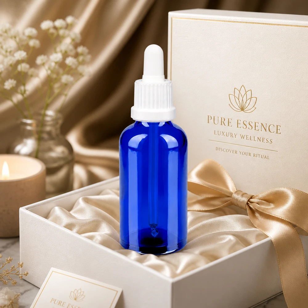 50ml Pipettenflasche weiß Originalitätsverschluss BlueLine UT18/50 Stylische blaue 50ml Flasche OV BlueLine UT18/50 perfekt für DIY-Kosmetik und Seren