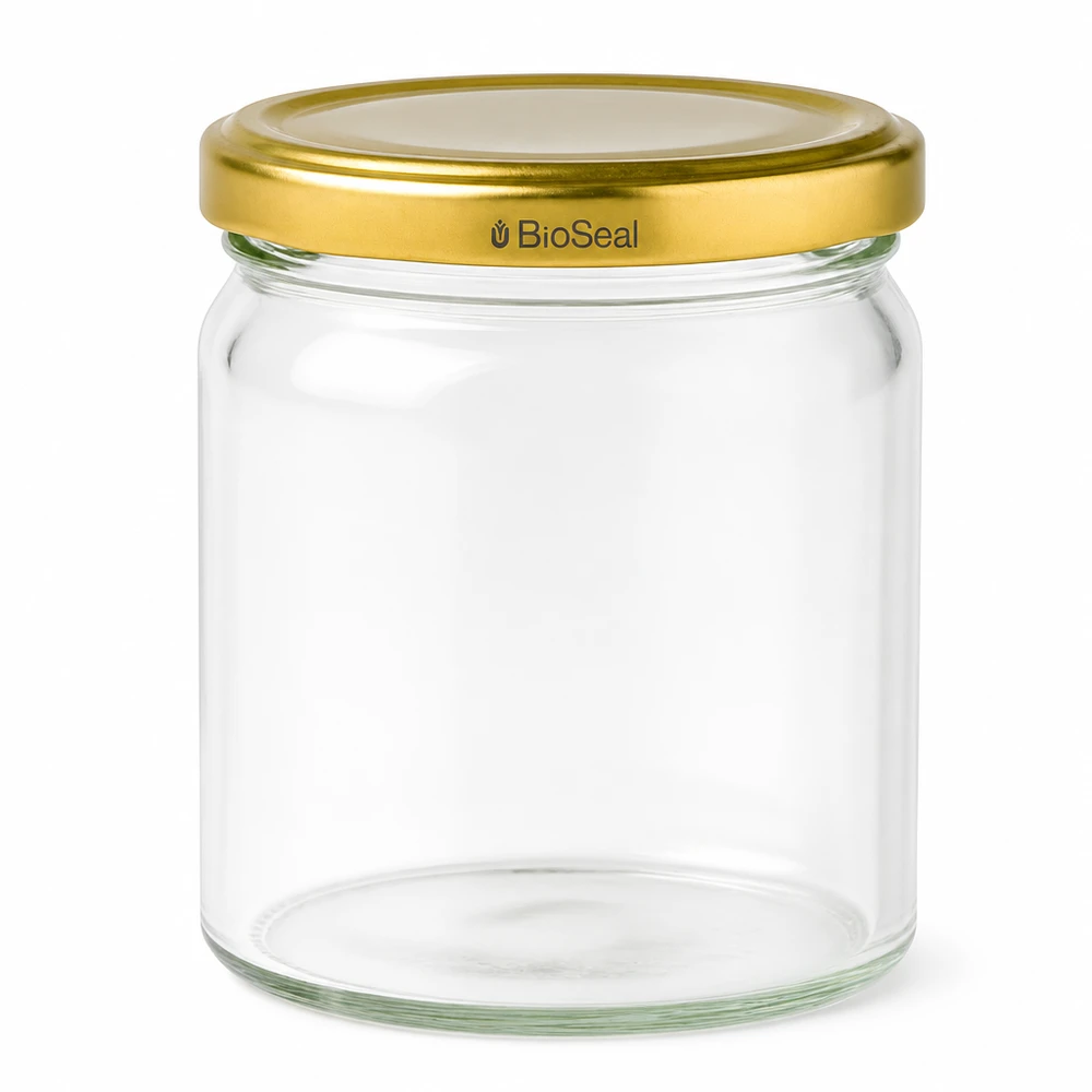 408ml Rundglas mit BioSeal Deckel gold UNiTWIST UNiTWIST Runda408 Einmachglas mit goldenem TO82 BioSeal Deckel - rundes Glasgefäß zum Einkochen und Aufbewahren
