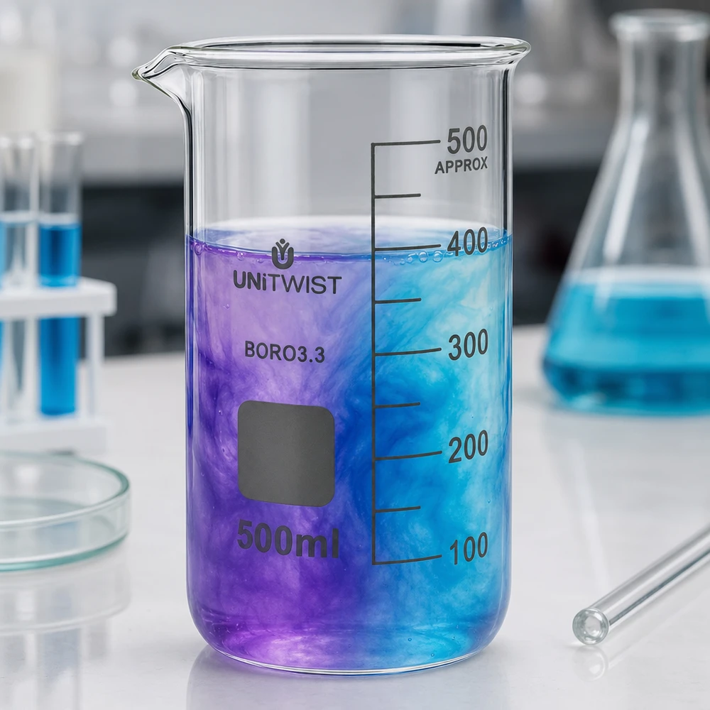 Becherglas 500ml Borosilikat, hohe Form UNiTWIST Messbecherglas 500ml hohe zylindrische Form mit Skalierung bis 500ml UNITWIST