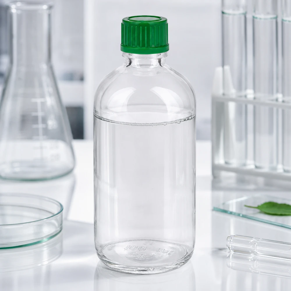100ml Glasfläschchen mit engem Hals 11mm grüner SV Deckel ClearLine UT18/100 für Flüssigkeiten