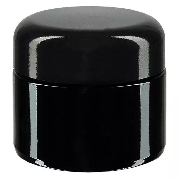Kosmetikdose Violettglas 50ml, mit schwarz Deckel