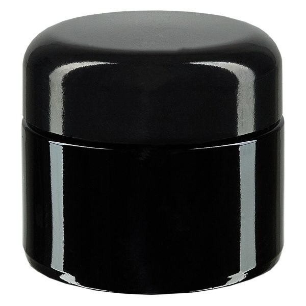 Kosmetikdose Violettglas 50ml, mit schwarz Deckel Kosmetikdose Violettglas 50ml, mit schwarz Deckel