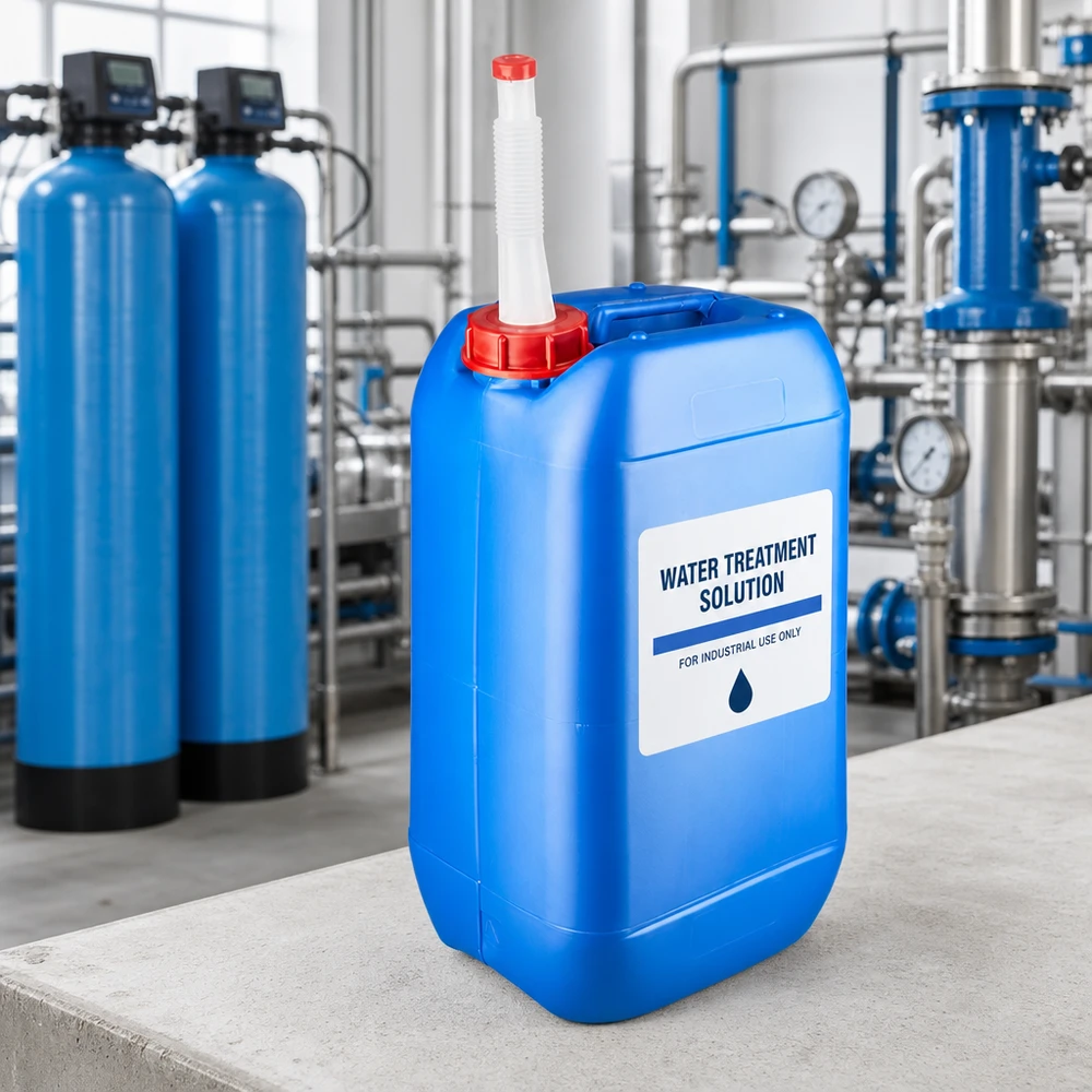 Tragbarer Industriekanister 15 Liter blau mit integriertem Griffmulde und Flex-Auslaufrohr