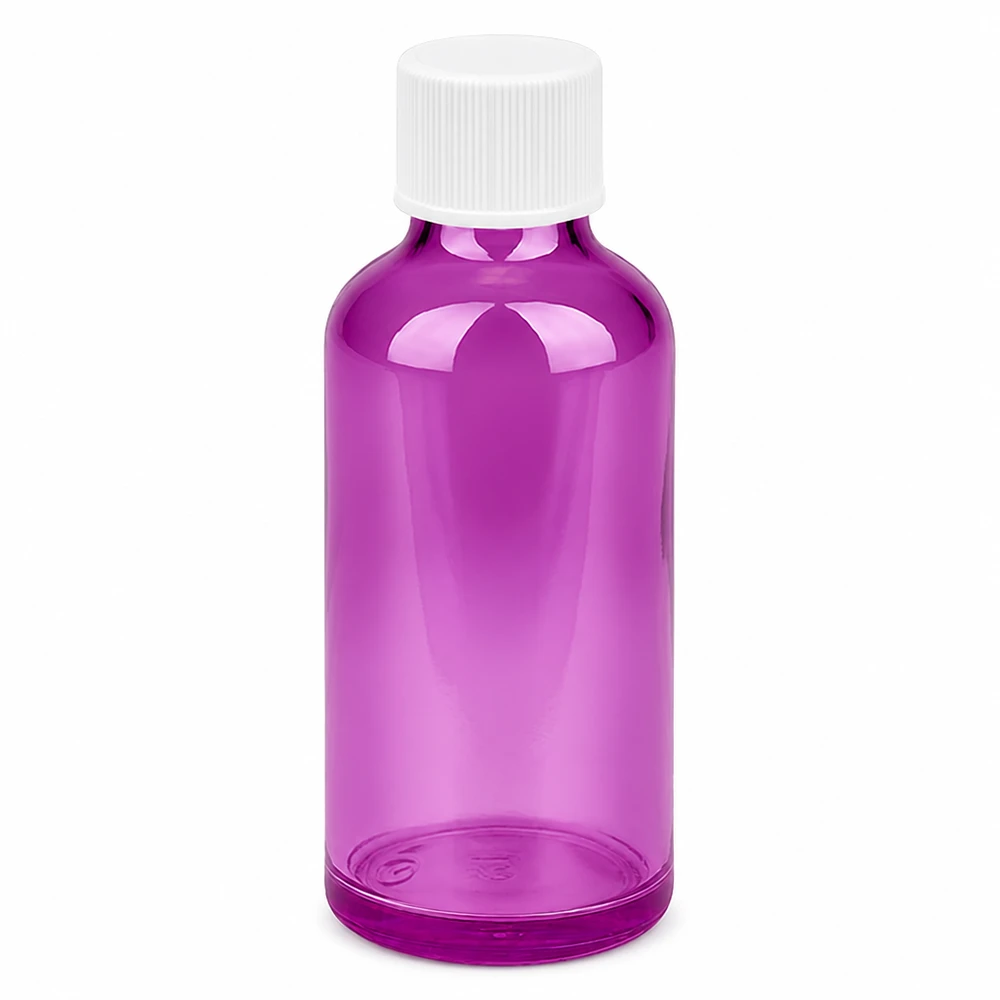 50ml Flasche 11mm Schraubverschluss weiss Standard PurpleLine UT18/50 Violette 50ml Flasche mit weißem Schraubdeckel für Tinkturen und flüssige Präparate