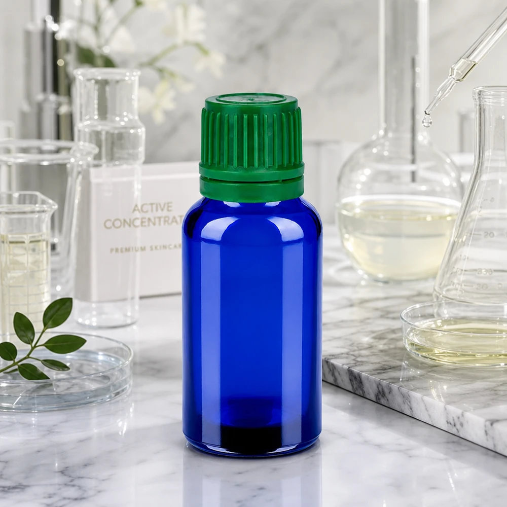 20ml Flasche 11mm Schraubverschluss grün Originalitätsverschluss BlueLine UT18/20 Robuste 20ml Flasche aus dunklem Glas mit grünem Schraubverschluss für den Alltag