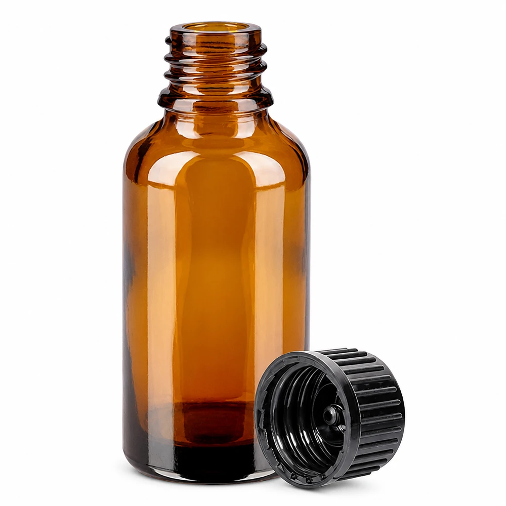 Hochwertige 30ml Glasflasche bernsteinfarben mit Schraubgewinde für homöopathische Mittel