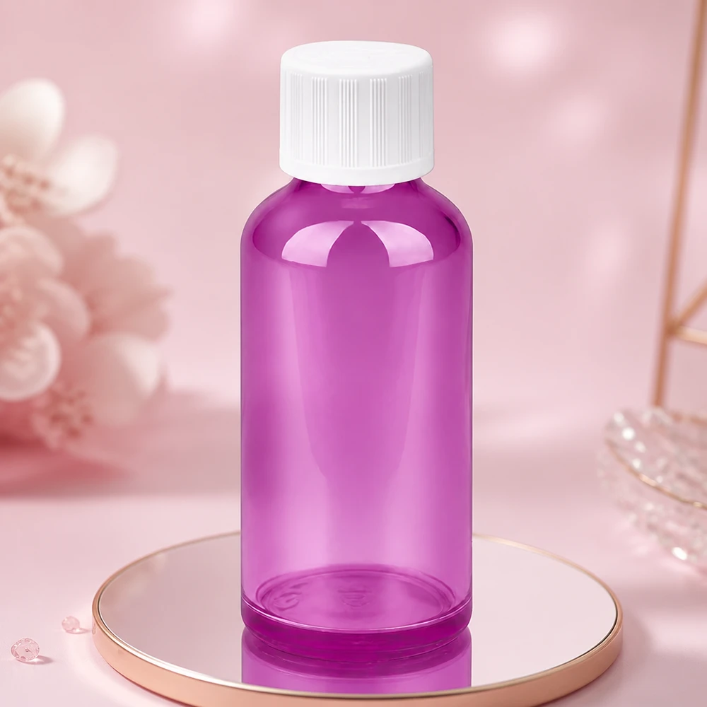 Moderne 50ml Flasche in Purple Line Optik mit praktischem 11mm Schraubverschluss
