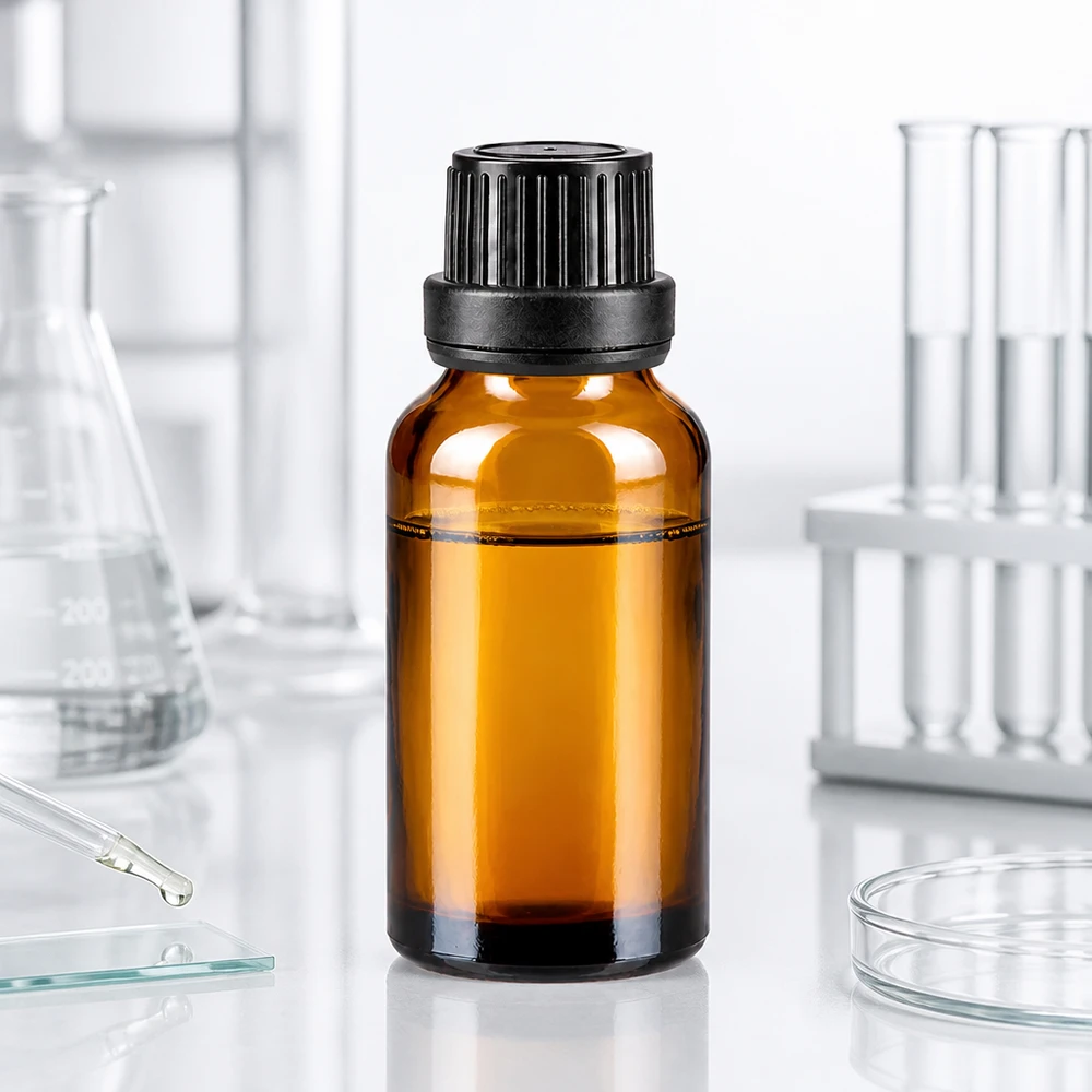 Lichtgeschützte 20ml Glasflasche bernsteinfarben mit präzisem 2mm Tropfeinsatz und OV-Kappe