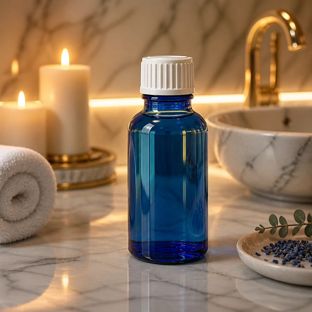 Apothekenflasche blau 20ml Schraubverschluss weiß Pinsel Kleine blaue Pinselflasche Apothekerglas 20ml Lavendel Aromatherapie Wellnessbad