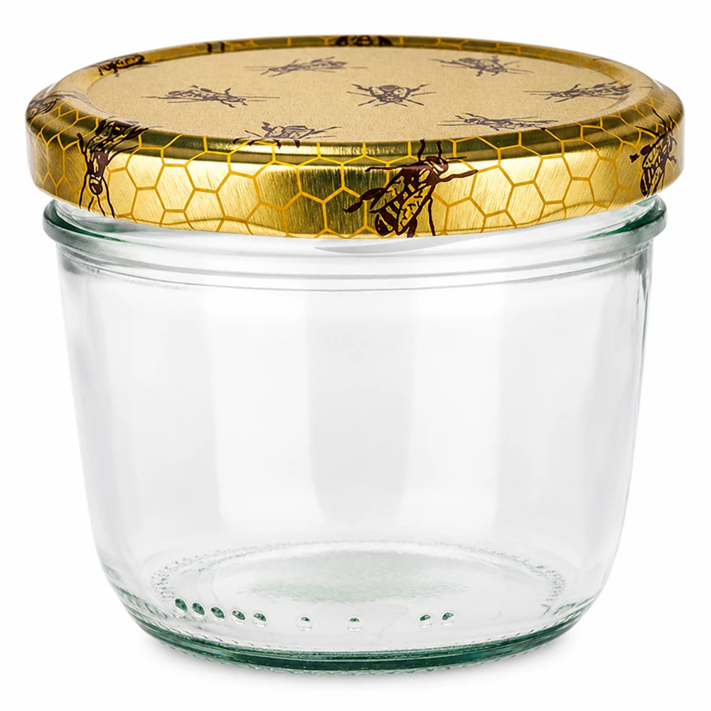 230ml Sturzglas + BasicSeal Deckel Bienenwabe UNiTWIST 230ml Sturzglas mit goldenen BasicSeal Deckel Bienenwabe Motiv für Honig Marmelade und Konserven