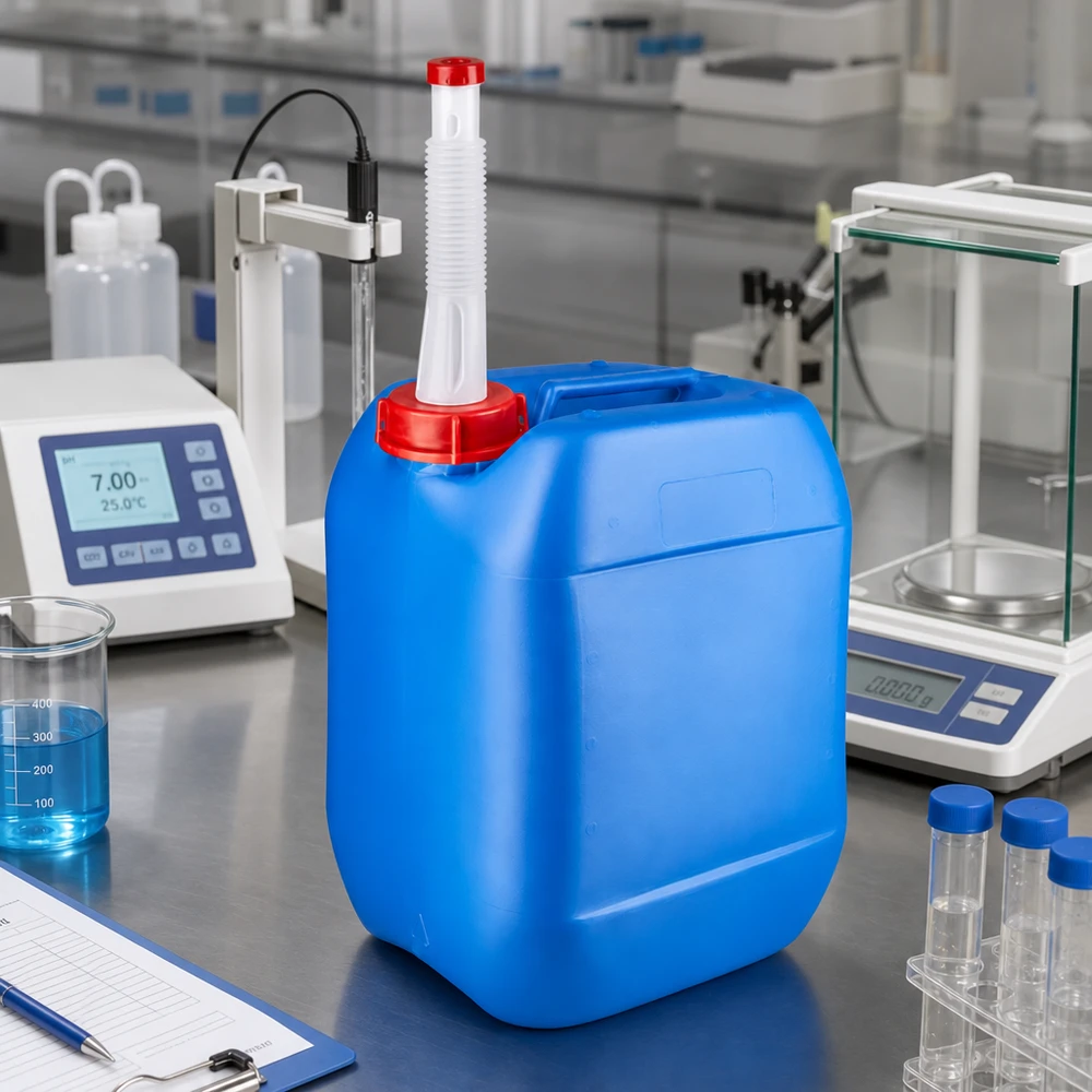 Kanister 10 Liter blau mit Auslaufrohr Flex Kompakter Rechteckkanister 10 Liter blau mit weißem Flex-Auslaufrohr und roter Kappe