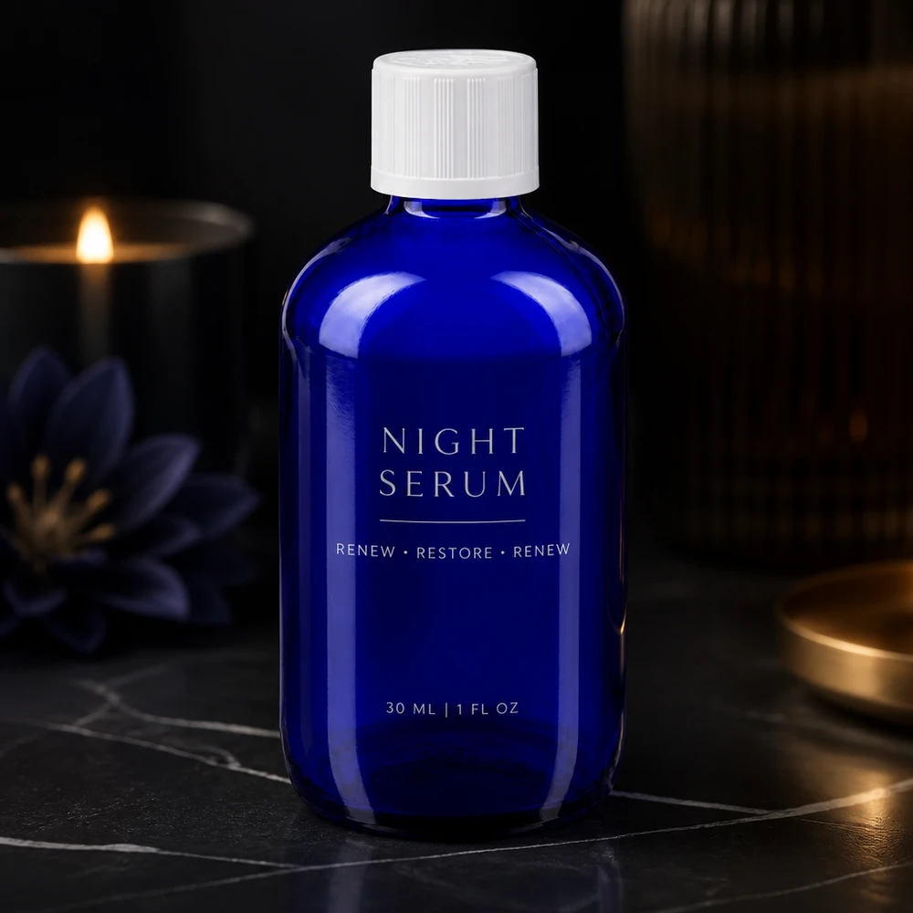 Blaue Tropfflasche aus Glas 100ml mit kindersicherem Verschluss für Pflegeprodukte