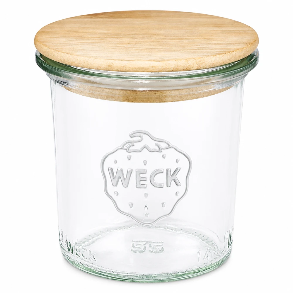 140ml Sturzglas WECK RR60 mit Holzdeckel Einmachglas transparent mit Naturholz-Deckel für Küche