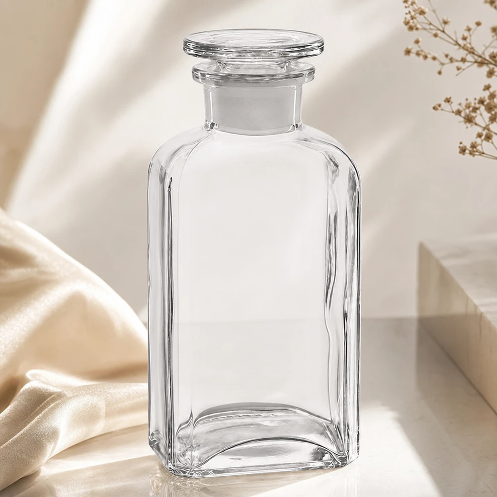 Dekorative Glasflasche mit Stopfen 250ml viereckig für Parfüm Öle und Flüssigkeiten