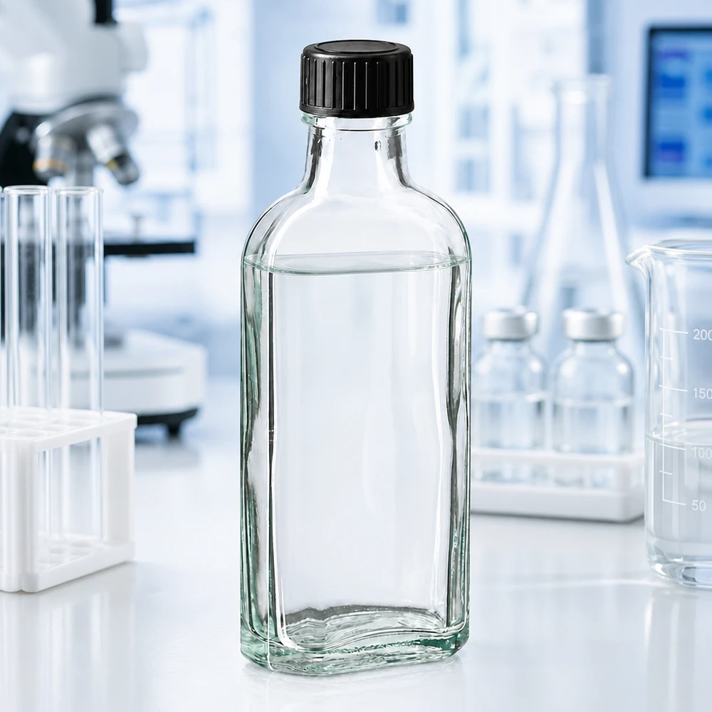 100 ml Meplat klar Schraubverschluss mit EPE-Dichtscheibe Transparente Glasflasche rechteckige Form 100ml mit EPE-Einlage für chemische Substanzen