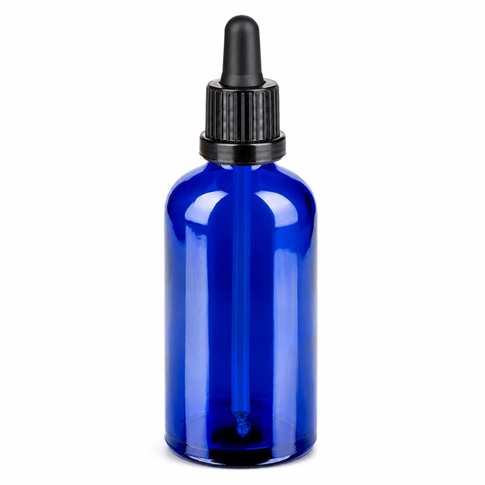 Apothekerflasche 100ml blau mit schwarzem Tropfverschluss für genaue Anwendung
