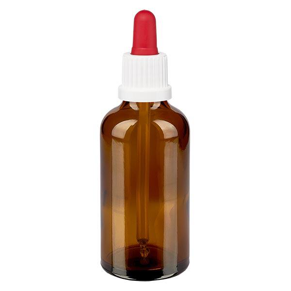 Apothekenflasche braun 50ml Pipette weiß/rot Originalitätsverschluss Apothekenflasche braun 50ml Pipette weiß/rot Originalitätsverschluss