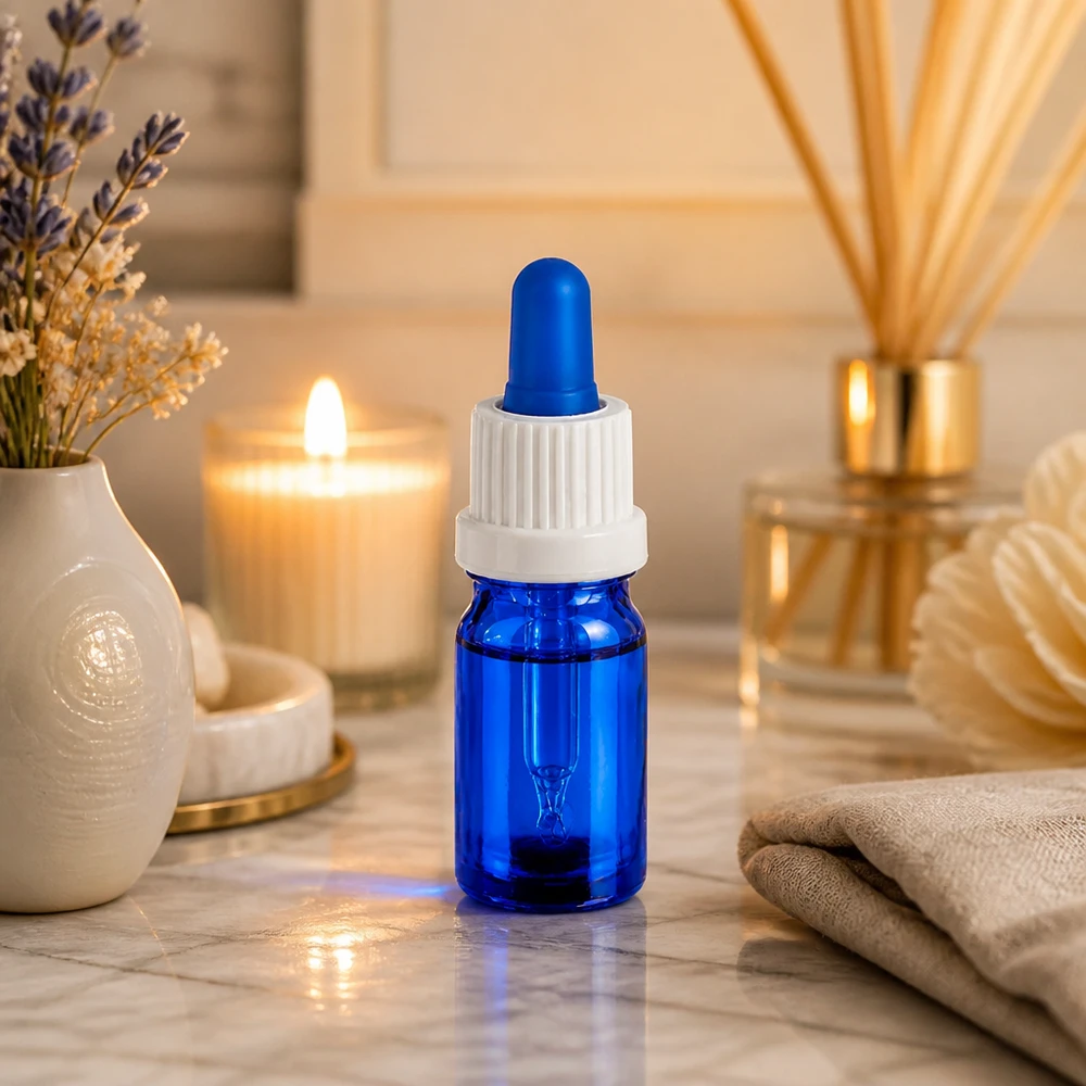 5ml Pipettenflasche weiß/blau Originalitätsverschluss BlueLine UT18/5 Handliche 5ml Pipettenflasche aus getöntem Glas mit weißem Verschlusssystem für den täglichen Gebrauch