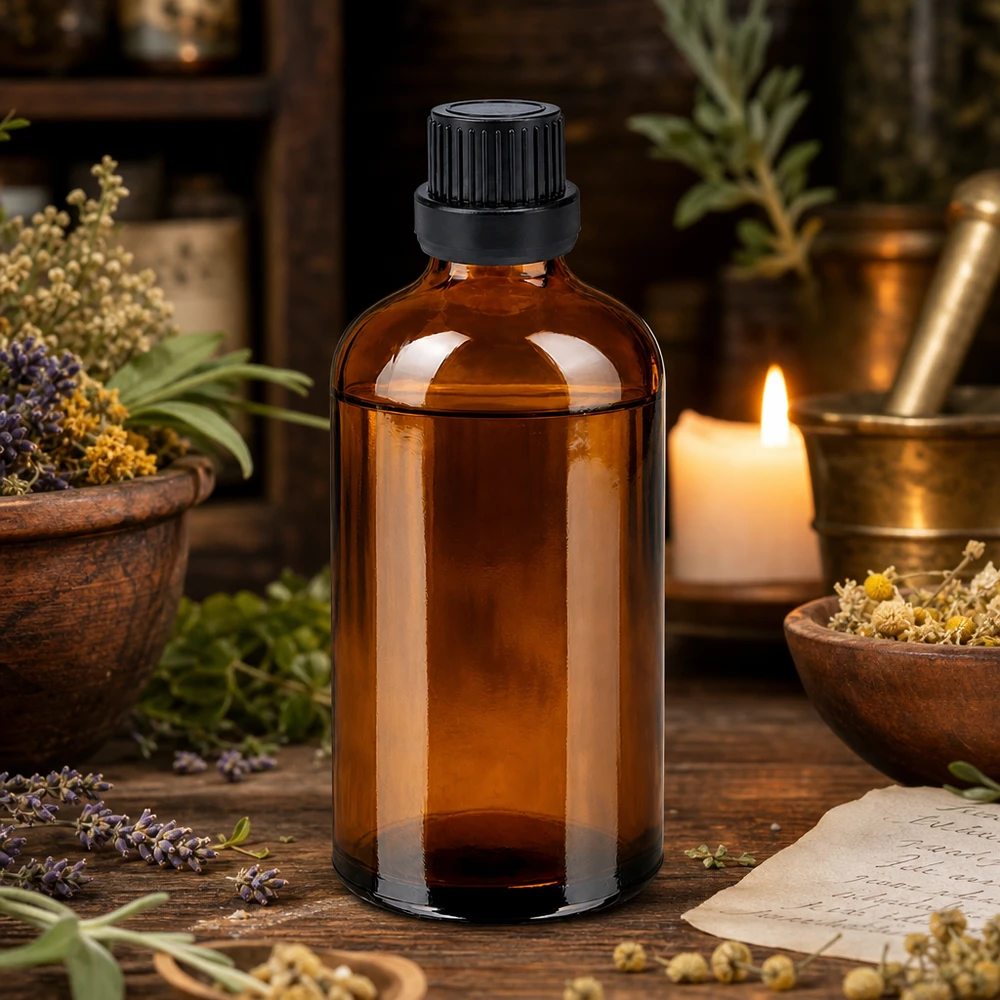 Praktische 100ml Braunglasflasche mit schwarzem Verschluss ideal für DIY Kosmetik und Naturheilkunde