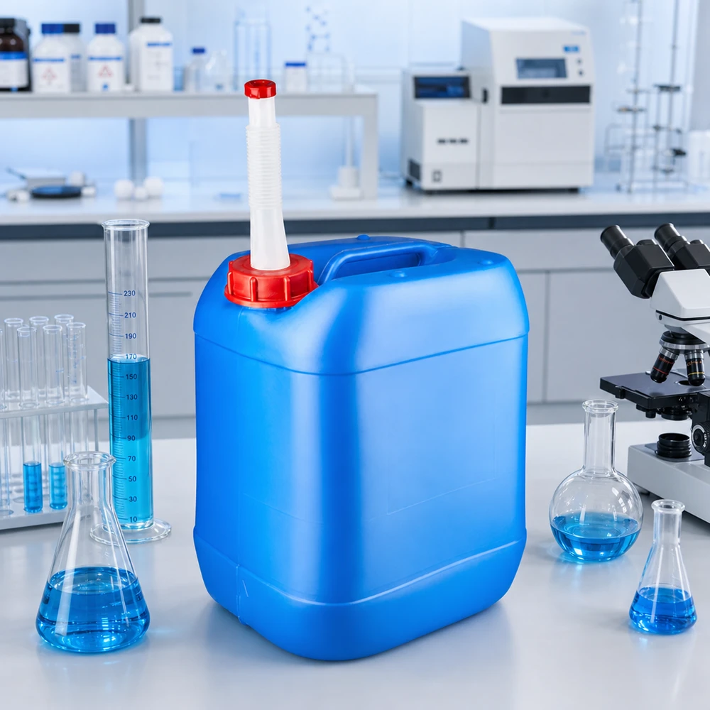 Stabiler UN-geprüfter 20L Kanister blau mit Auslaufrohr für Labor und Industrie