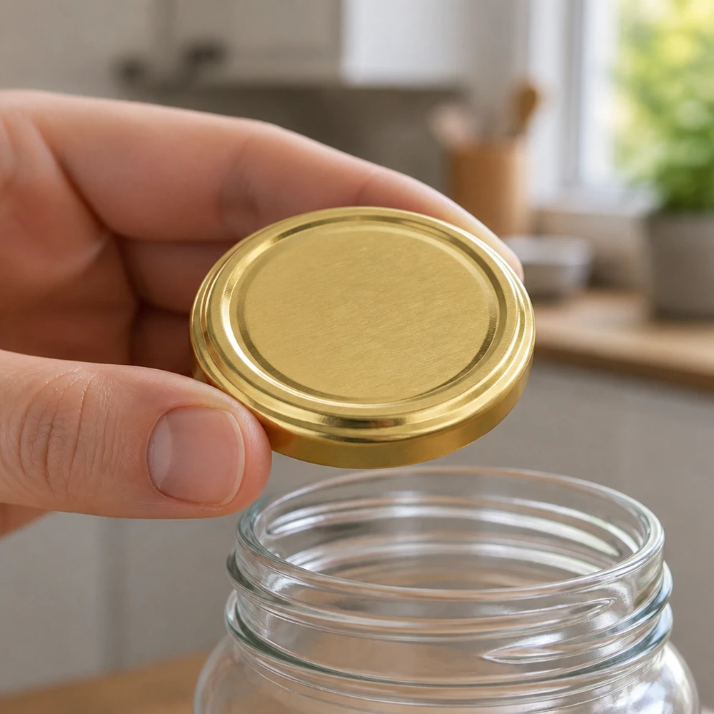 70mm BasicSeal Deckel gold (TO70) UNiTWIST Nahaufnahme glänzend goldener TO70 BasicSeal Runddeckel 70mm von UNiTWIST