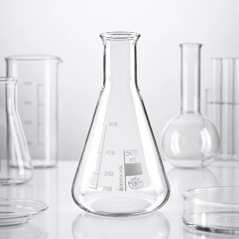 Erlenmeyerkolben 500ml Enghals Klassischer 500ml Erlenmeyerkolben mit Enghalskonstruktion für sichere Stoffmischungen
